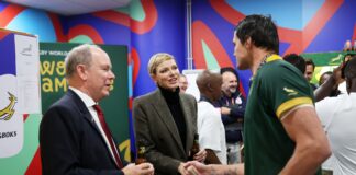 Princess Charlene and Prince Albert of Monaco Kiss to Celebrate The Rugby World Cup Finals