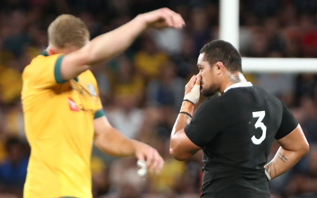 Ofa Tu'ungafasi gets his marching orders in the All Blacks-Wallabies test in Brisbane.