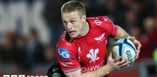 Johnny McNicholl on the attack for Scarlets