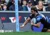 Bath's Tom de Glanville scored Bath's second try in a thrilling game against Leicester Tigers