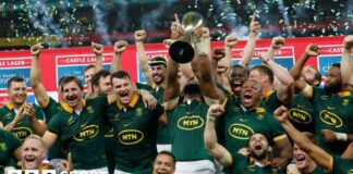 Siya Kolisi lifts the Rugby Championship trophy