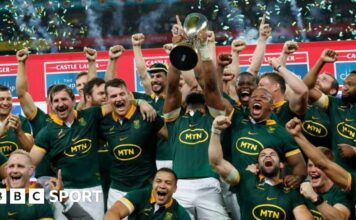 Siya Kolisi lifts the Rugby Championship trophy