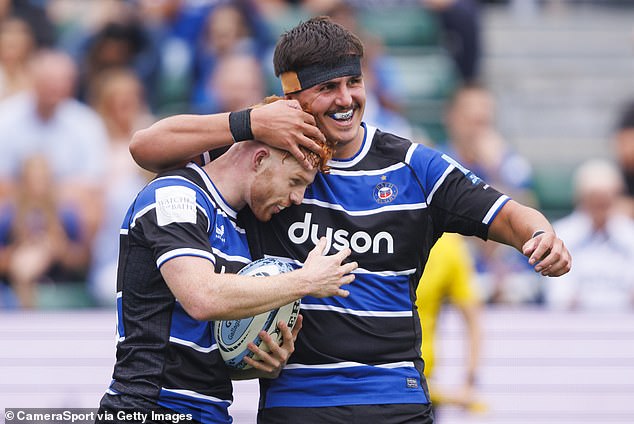 Ewan Richards (right) captained Bath in pre-season and scored twice against Cardiff