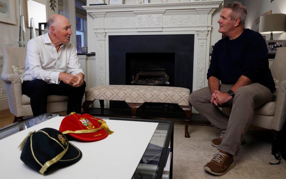 Gavin Mairs (right) interviews Robert Swannell in his central London home, with his great uncle Blair's Lions and Australia caps in pride of place