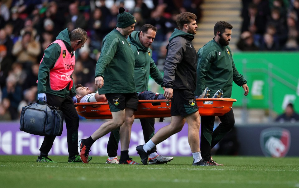 Northampton Saints' Sam Graham was stretchered off after the painful tackle