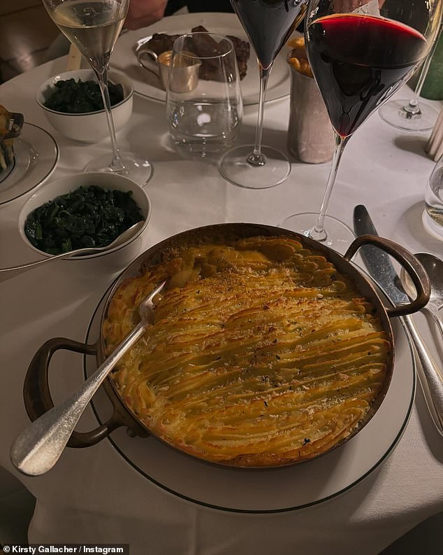 Sharing an insight into their evening, Kirsty revealed the couple also tucked into the restaurant's £33 fish pie (pictured)