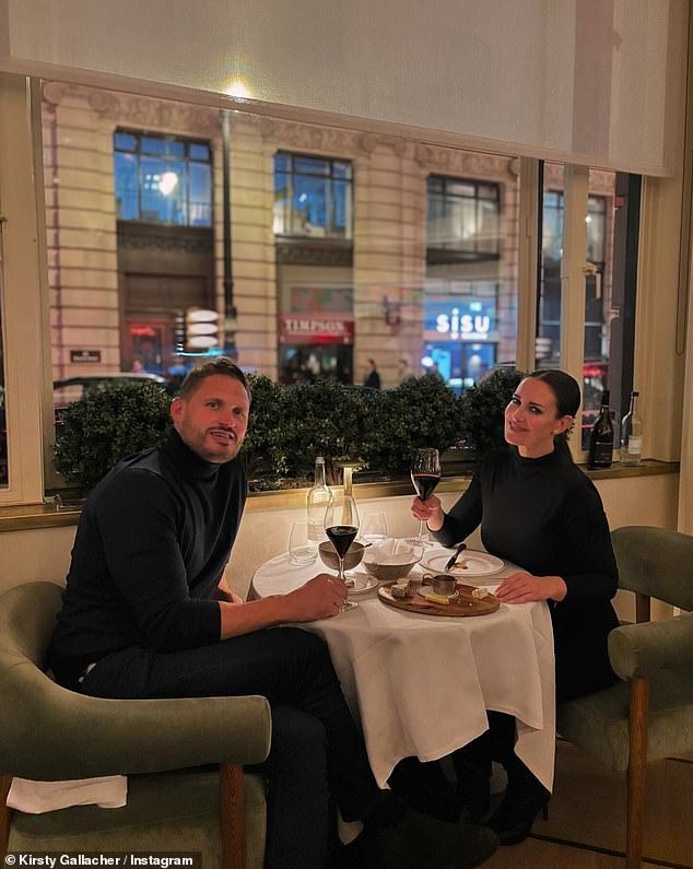 The sports presenter, 48, and her ex-rugby player partner, 38, marked their first anniversary with a dinner of champagne and oysters at Langan's Brasserie in London