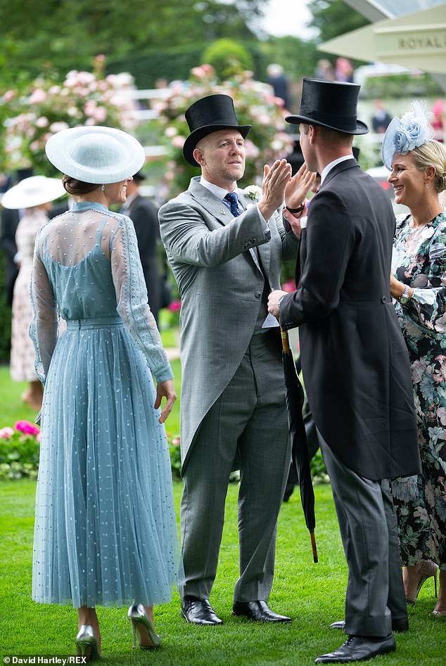 Mike joking with William while Zara and Kate laugh at Royal Ascot in 2019