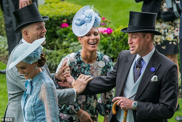 Zara and Mike laugh and joke with William and Kate at Royal Ascot in 2019