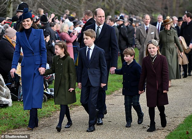 The couple's elder daughter Mia joins the Waleses as they arrive at church for a Christmas Day service last year