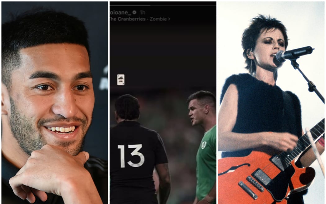 Rieko Ioane of the All Blacks, Johnny Sexton of Ireland and Dolores O'Riordan of The Cranberries.