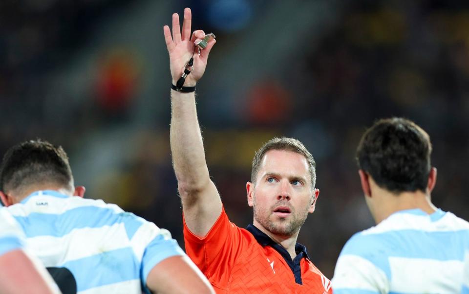 Angus Gardner during New Zealand v Argentina in Wellington in August