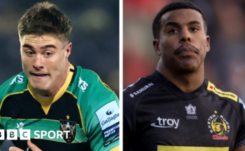 Henry Slade, Tommy Freeman, Immanuel Feyi-Waboso and Asher Opoku-Fordjour