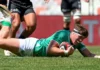 Jude Postlethwaite touches down for Emerging Ireland's opening try in Bloemfontein