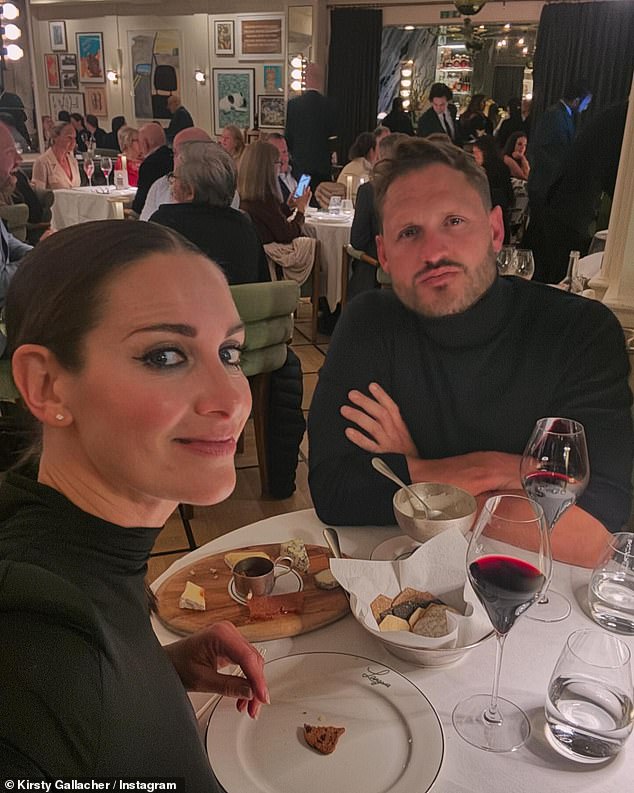 Kirsty Gallacher and her boyfriend Darren Clayton looked every inch the perfect couple as they celebrate one year together with a romantic meal out