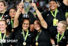 New Zealand lift the Women's Rugby World Cup at Eden Park in 2022