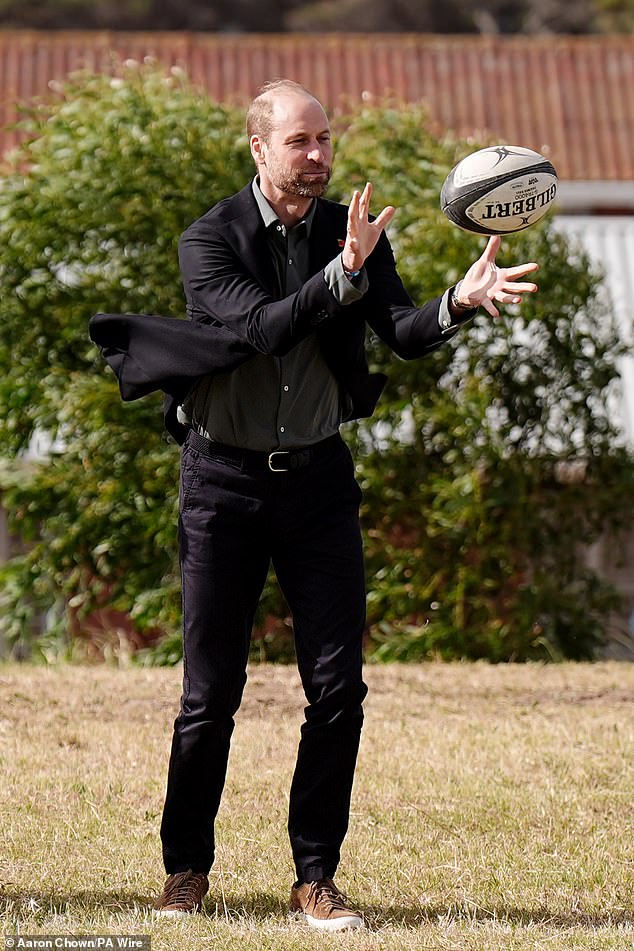 Prince William during a rugby session at Ocean View Secondary School in Cape Town today