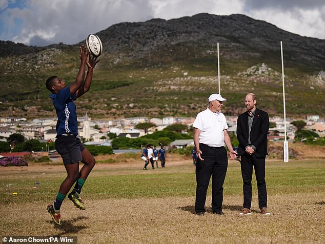 Prince William during a rugby session at Ocean View Secondary School in Cape Town today