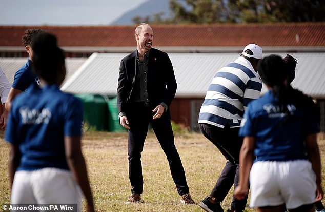 Prince William during a rugby session at Ocean View Secondary School in Cape Town today