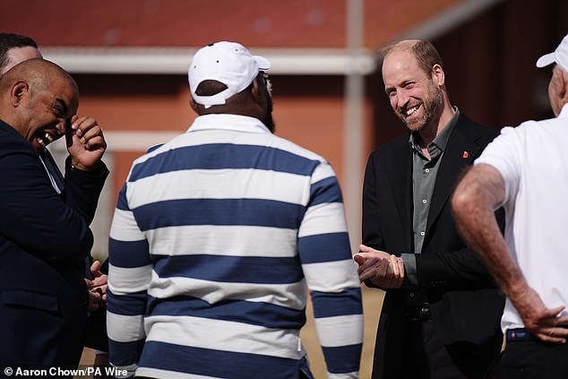 The Prince of Wales meets former Springboks player Tendai Mtawarira in Cape Town today