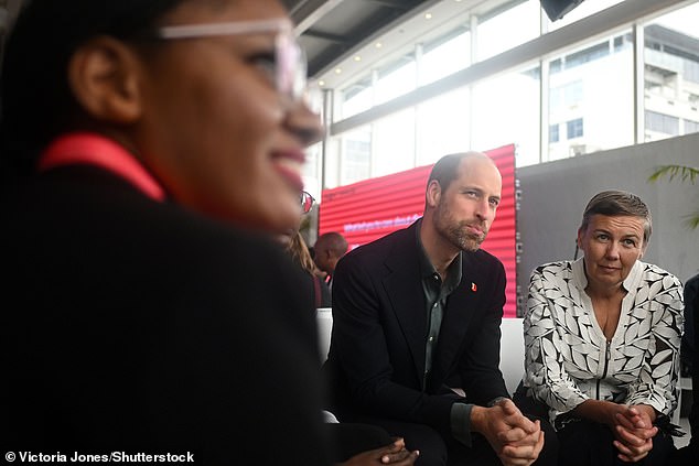 William and Earthshot chief executive Hannah Jones speak to a group in Cape Town today