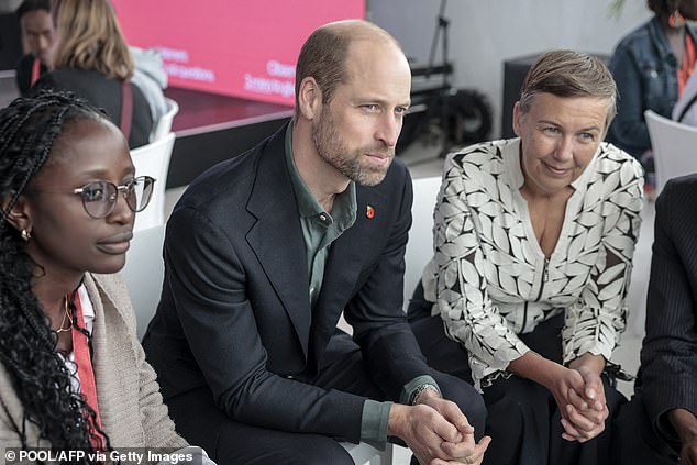 William and Earthshot chief executive Hannah Jones speak to a group in Cape Town today