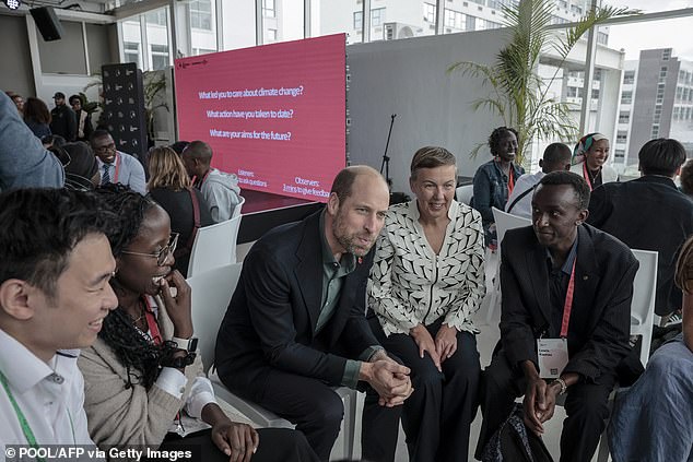 William and Earthshot chief executive Hannah Jones speak to a group in Cape Town today