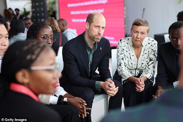 William and Earthshot chief executive Hannah Jones speak to a group in Cape Town today