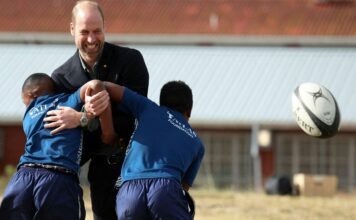 Prince William launches South Africa trip playing touch rugby with kids — and 'The Beast'
