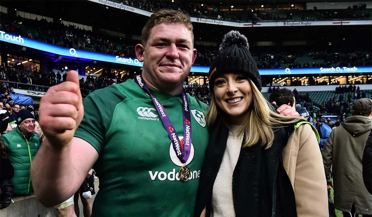 17 March 2018; Tadhg Furlong of Ireland and Aine Lacey celebrate after the NatWest Six Nations Rugby Championship match between England and Ireland at Twickenham Stadium in London, England. Photo by Brendan Moran/Sportsfile