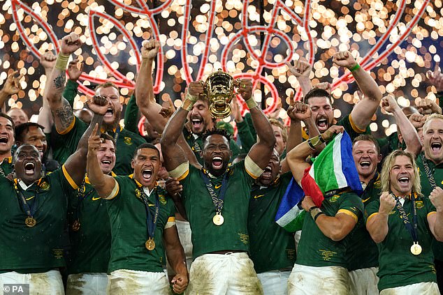 Siya Kolisi and his South Africa team-mates celebrate the country's fourth World Cup triumph