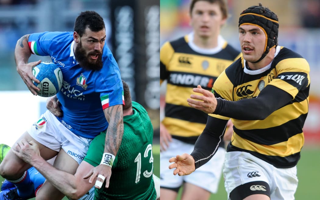 Jayden Hayward in action for Italy in the 2019 Six Nations. and Taranaki in 2011