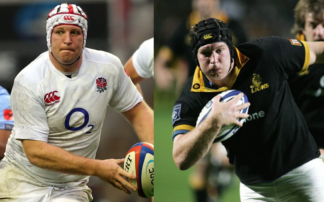 Thomas 'the Tank Engine' playing for England in 2012 and the Lions in 2005.