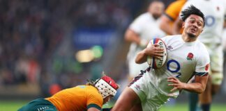 England's Marcus Smith is tackled by Australia's Fraser McReight in the 2024 Autumn International.