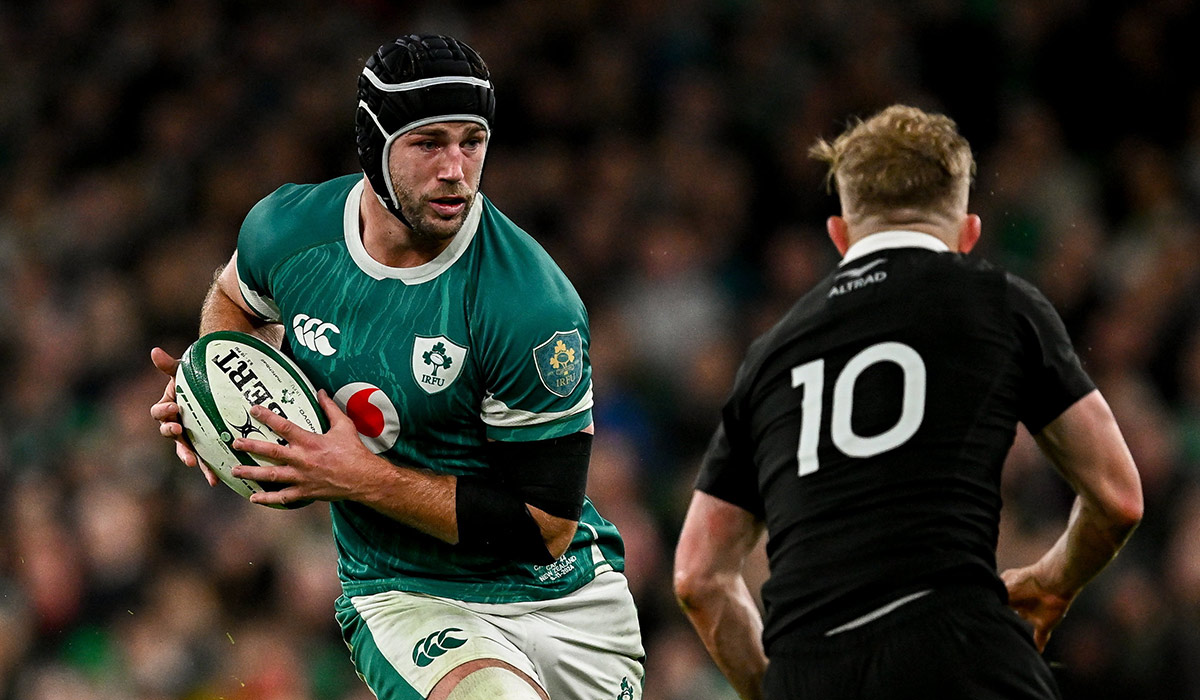 Caelan Doris during the Autumn Nations Series match between Ireland and New Zealand