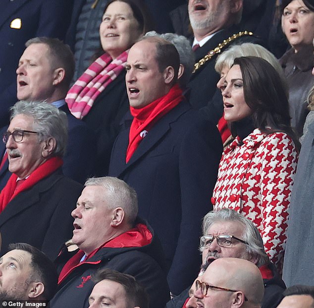 The Prince and Princess of Wales - patrons of the Welsh Rugby Union and Rugby Football Union respectively - sing the national anthems at Wales's Six Nations match against England in 2023