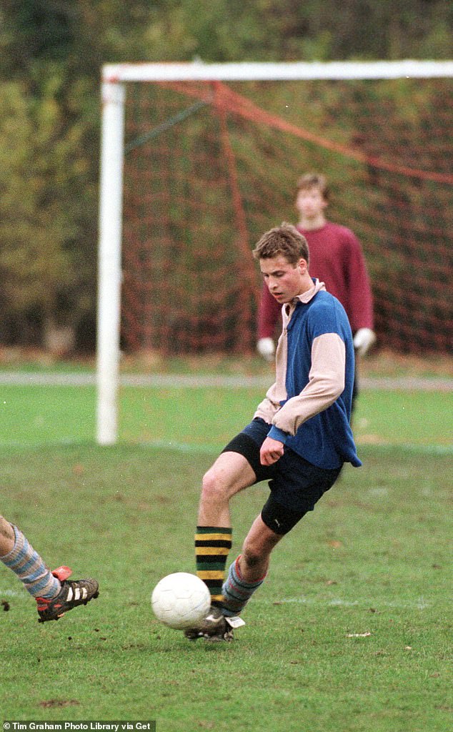 William playing the Eton Field Game - a cross between football and rugby - in 2000