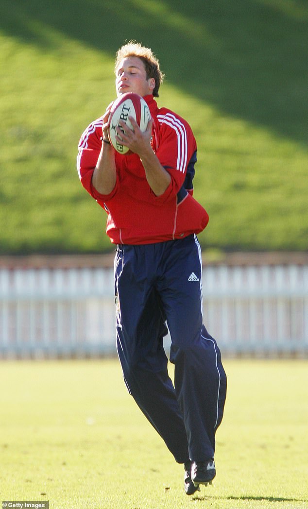 The prince at a training session with the British and Irish Lions in New Zealand in 2005