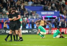 New Zealand celebrate victory over Ireland at the 2023 Rugby World Cup