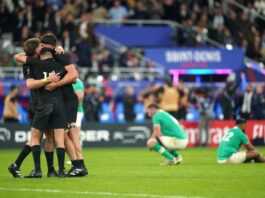New Zealand celebrate victory over Ireland at the 2023 Rugby World Cup