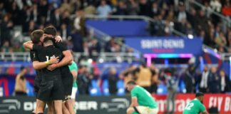 New Zealand celebrate victory over Ireland at the 2023 Rugby World Cup