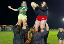 Martin Giles/BBC Woman rugby players at Cambridge Rugby Club training