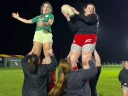 Martin Giles/BBC Woman rugby players at Cambridge Rugby Club training