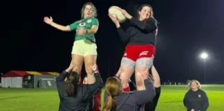 Martin Giles/BBC Woman rugby players at Cambridge Rugby Club training