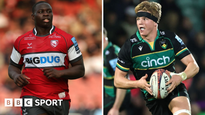 Afolabi Fasogbon and Henry Pollock playing for Gloucester and Northampton Saints