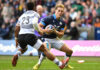 Scotland's Duhan van der Merwe evades a challenge in his team's 2022 autumn international against Fiji.