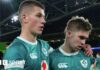 Sam Prendergast (left) with Jack Crowley after Ireland's narrow win over Argentina two weeks ago