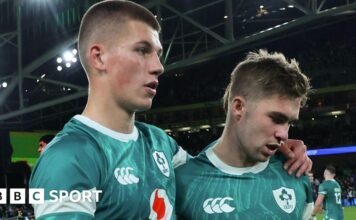 Sam Prendergast (left) with Jack Crowley after Ireland's narrow win over Argentina two weeks ago