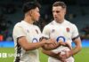 George Ford looks on after missing a drop-goal to beat New Zealand