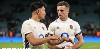 George Ford looks on after missing a drop-goal to beat New Zealand